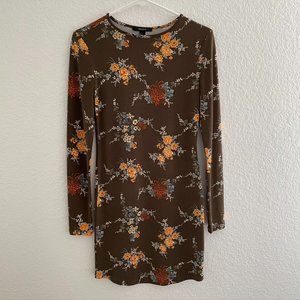 Forever21 Floral Long Sleeve Body Con Dress